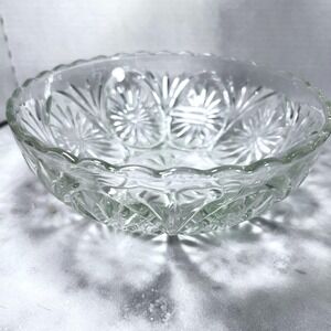 Vtg 60s Clear Pressed Glass Serving‎ Bowl Starburst Design Mid Century Modern